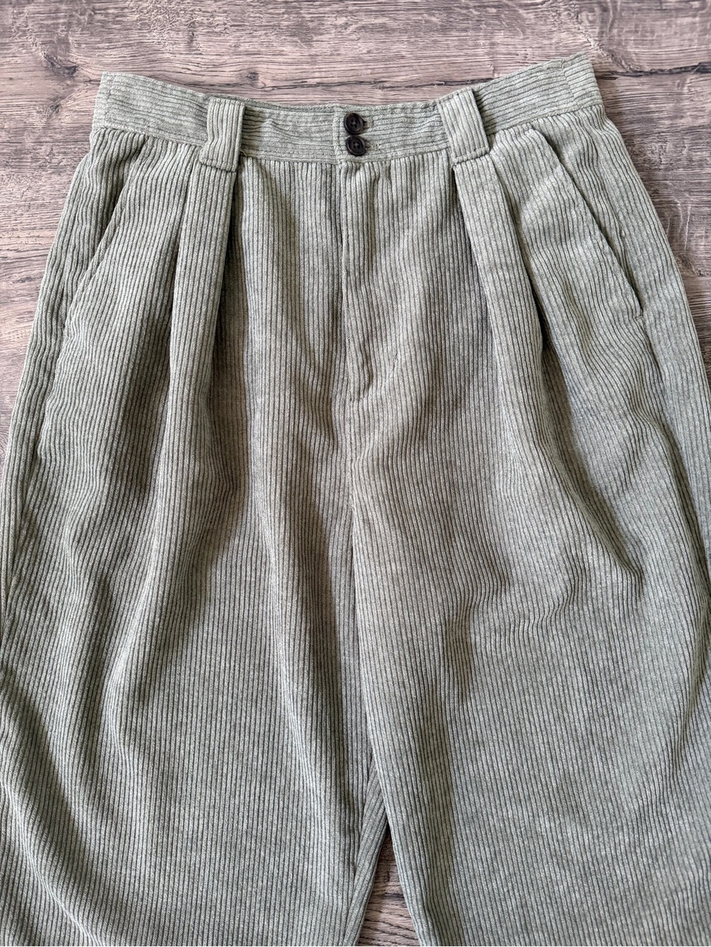 Madewell Womens Corduroy High Rise Pleated Tapered Olive Green Pants Size 4 - Picture 6 of 15